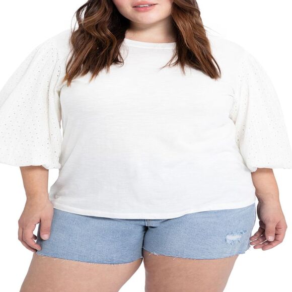 Sanctuary Cloud Control Eyelet-sleeve Top In White - M - Picture 2 of 3